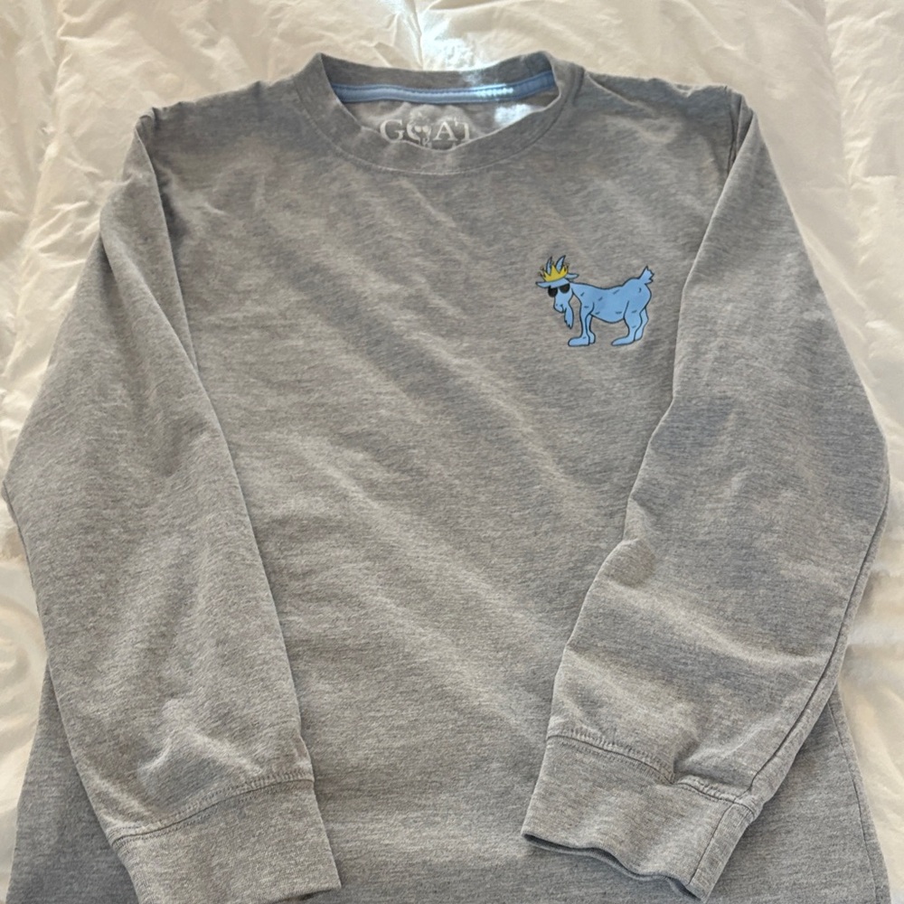 Gray Long Sleeve Kids Tee with Blue Graphic